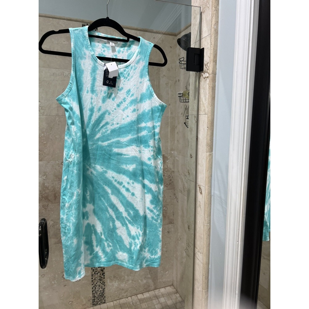 J. Crew Women's Sleeveless White Green Tie-Dye Casual T-Shirt Dress XS New Nwt